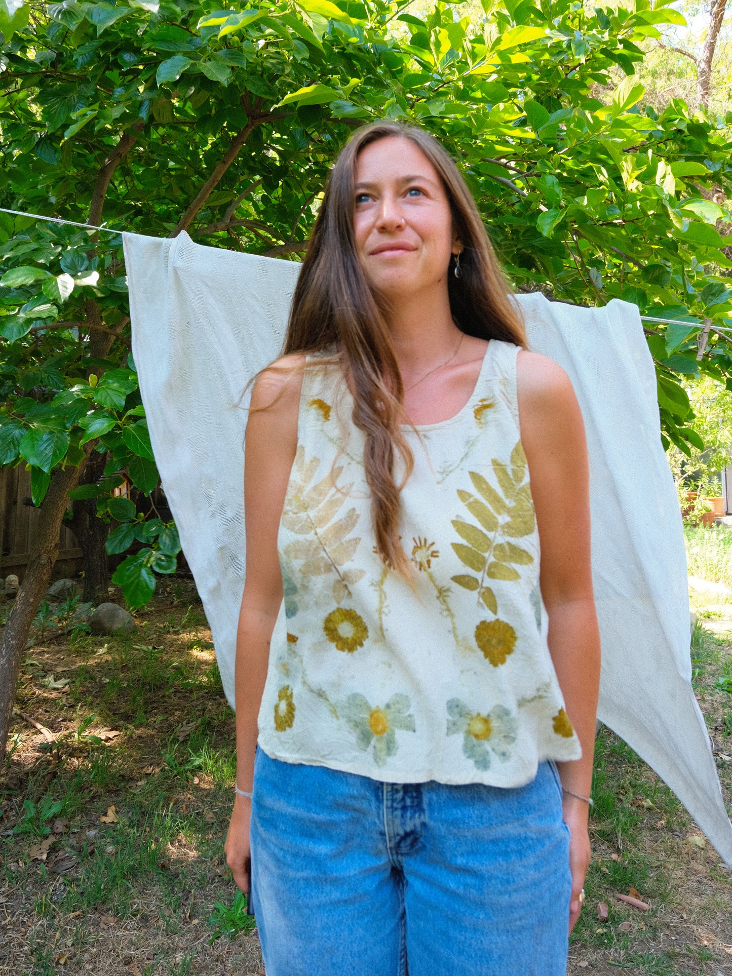 Silk Eco-printed Crinkle Tank Top