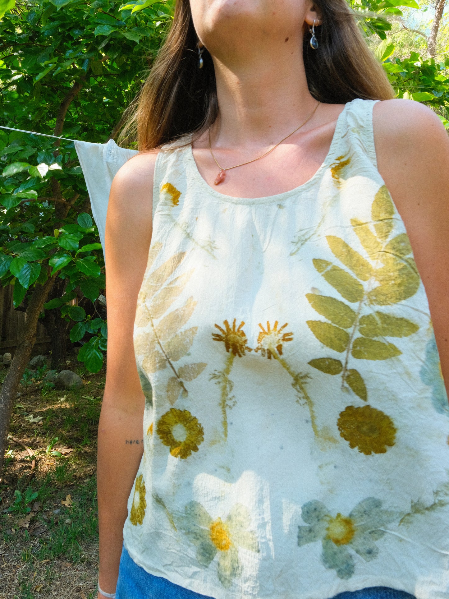 Silk Eco-printed Crinkle Tank Top