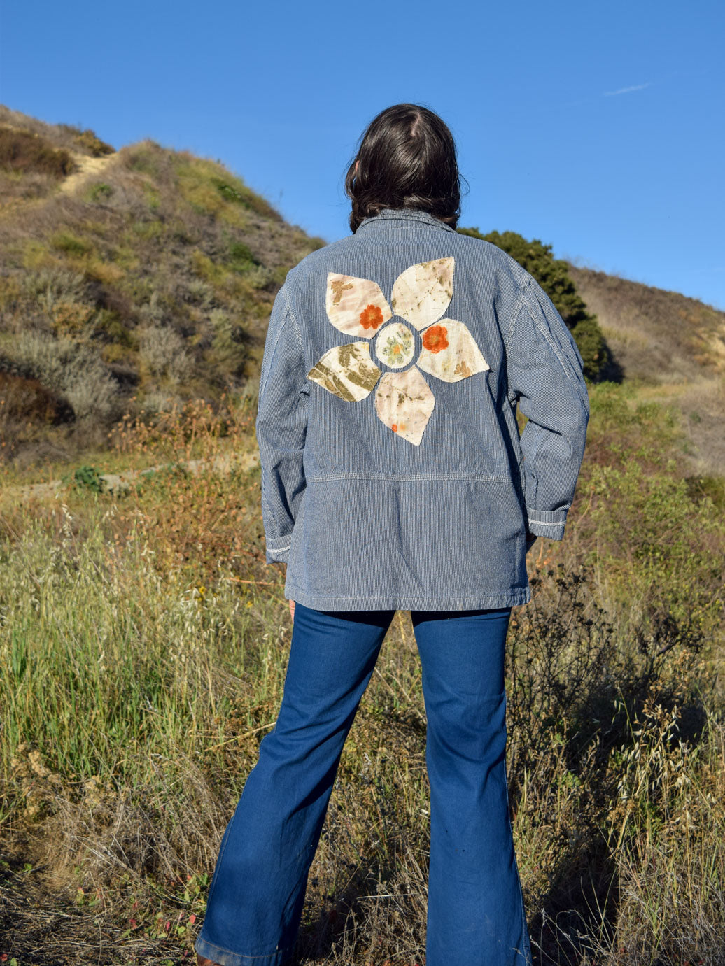 Lee Railroad Stripe Jacket with Eco-printed Hand Sewn Flower