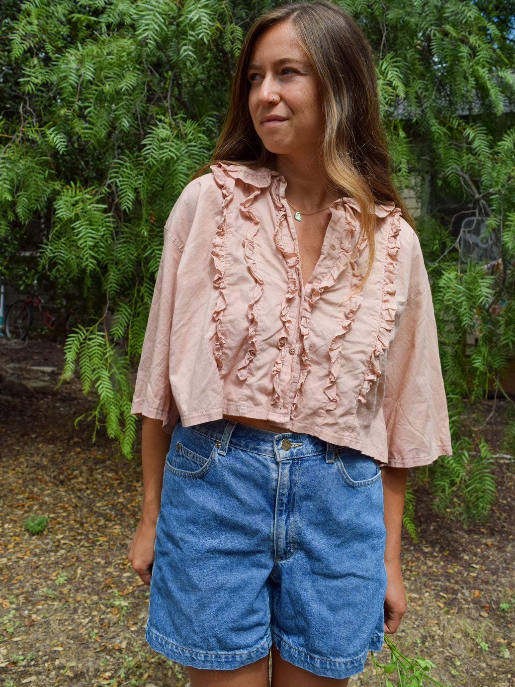 Lac Ruffle Cropped Blouse