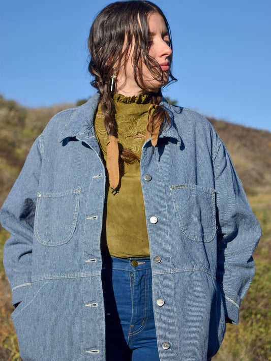 Lee Railroad Stripe Jacket with Eco-printed Hand Sewn Flower