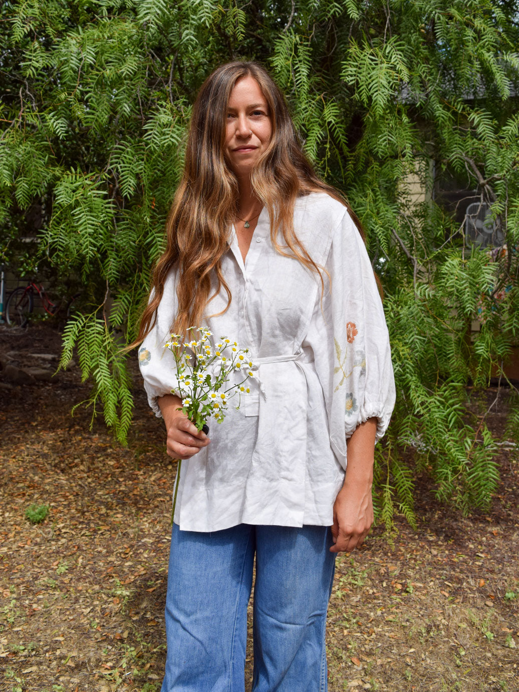 Flower Hammered White Chic Blouse