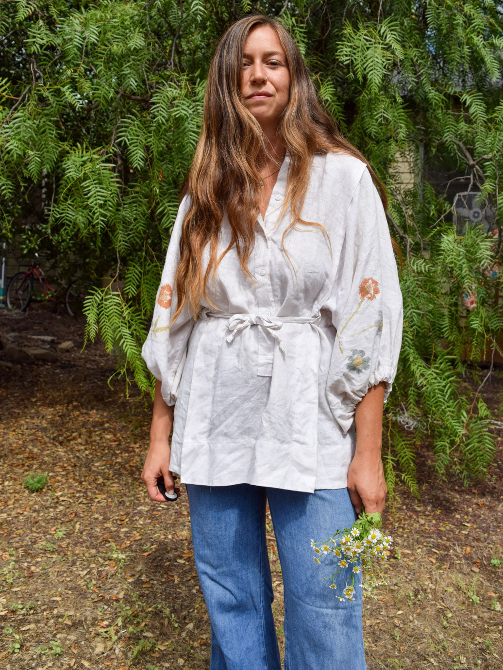 Flower Hammered White Chic Blouse