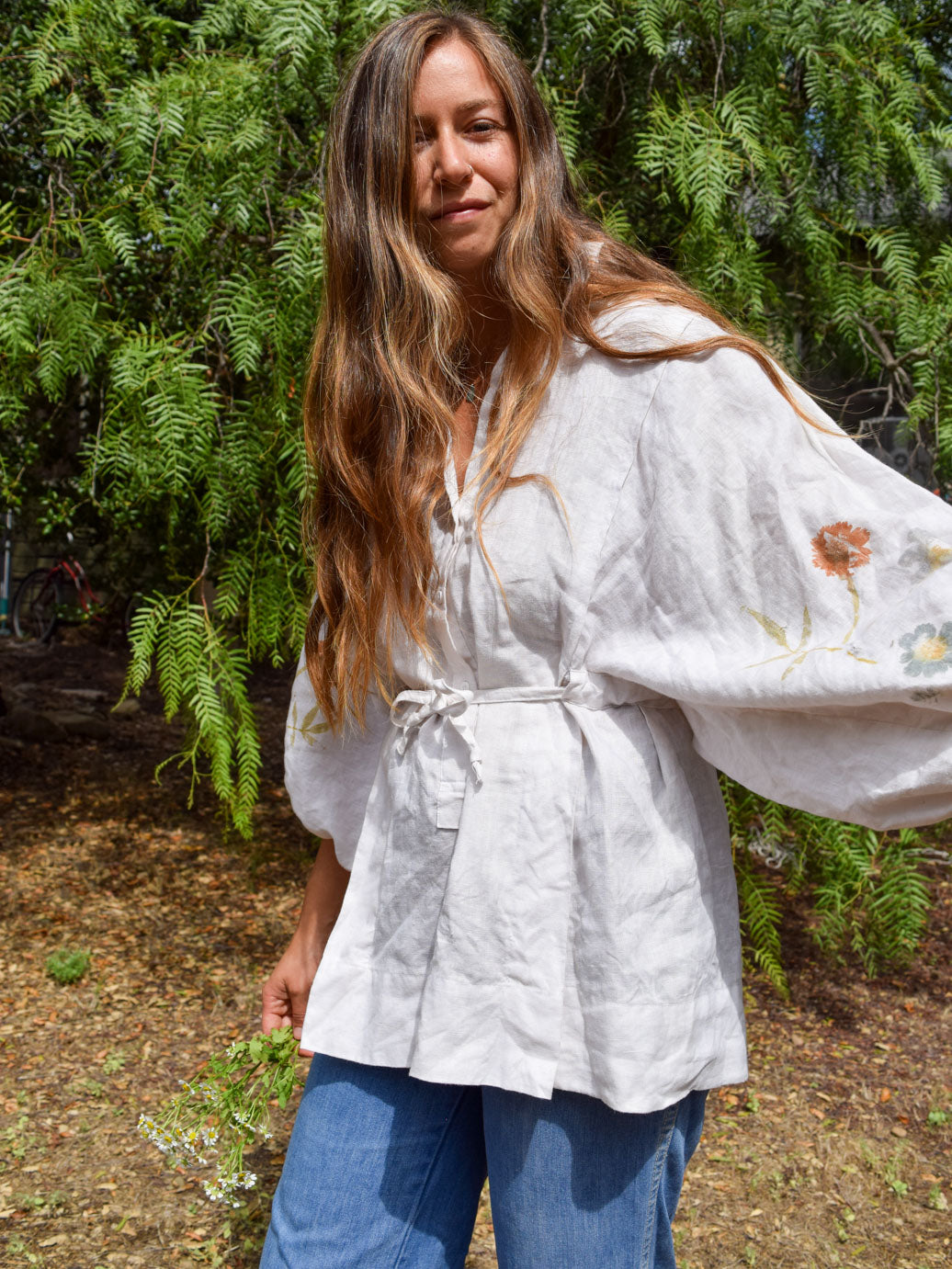 Flower Hammered White Chic Blouse