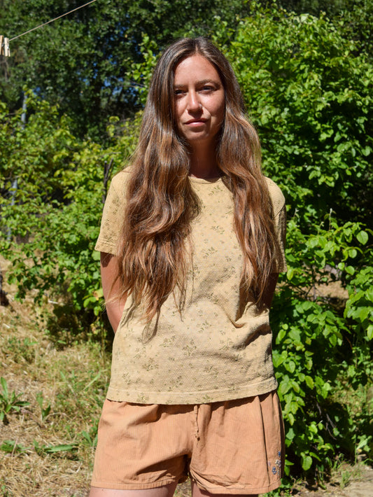 Chesntut Floral Pointelle Knit Tee