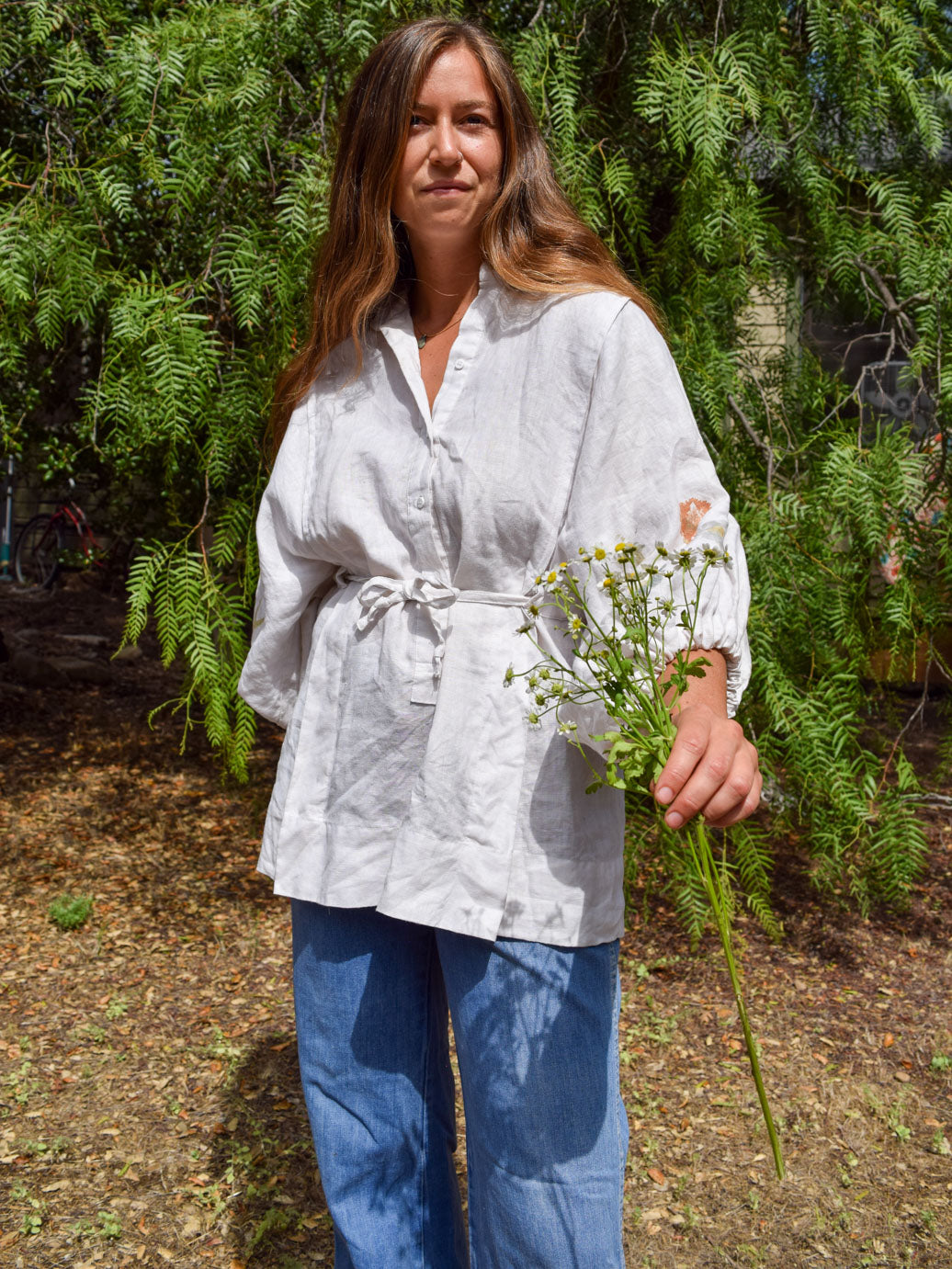 Flower Hammered White Chic Blouse