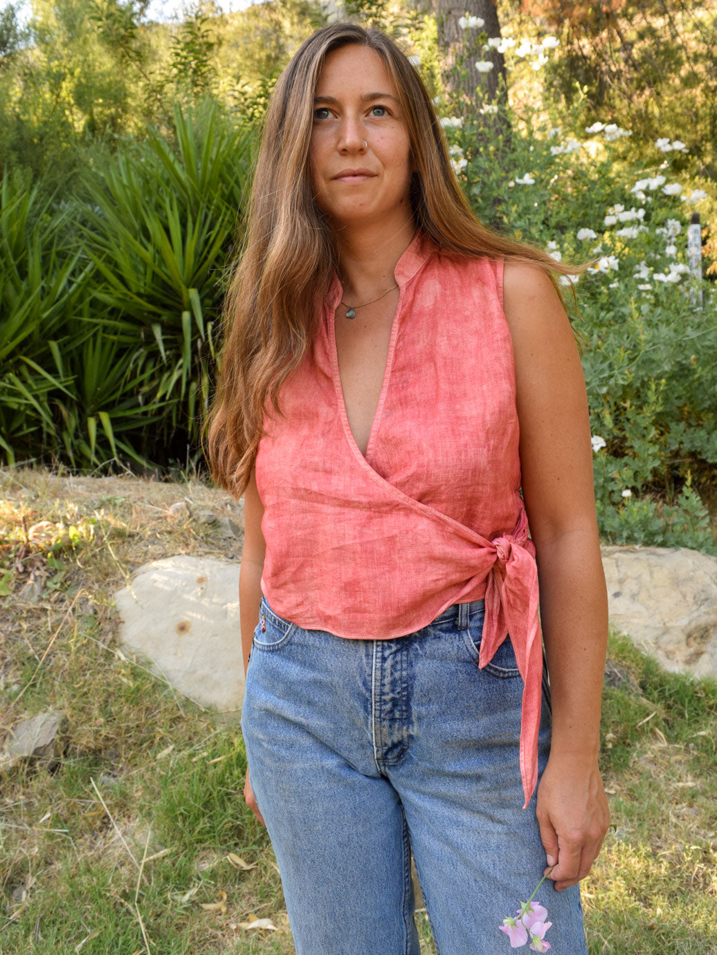 Madder Linen Wrap Top