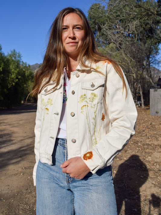Eco-printed White Denim Jacket