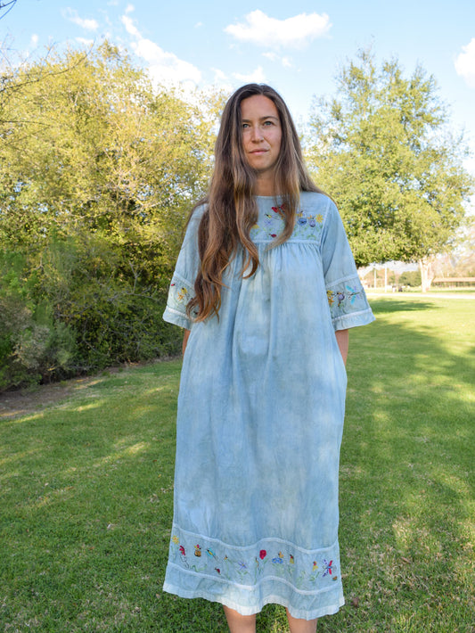 Indigo Embroidered Day Dress