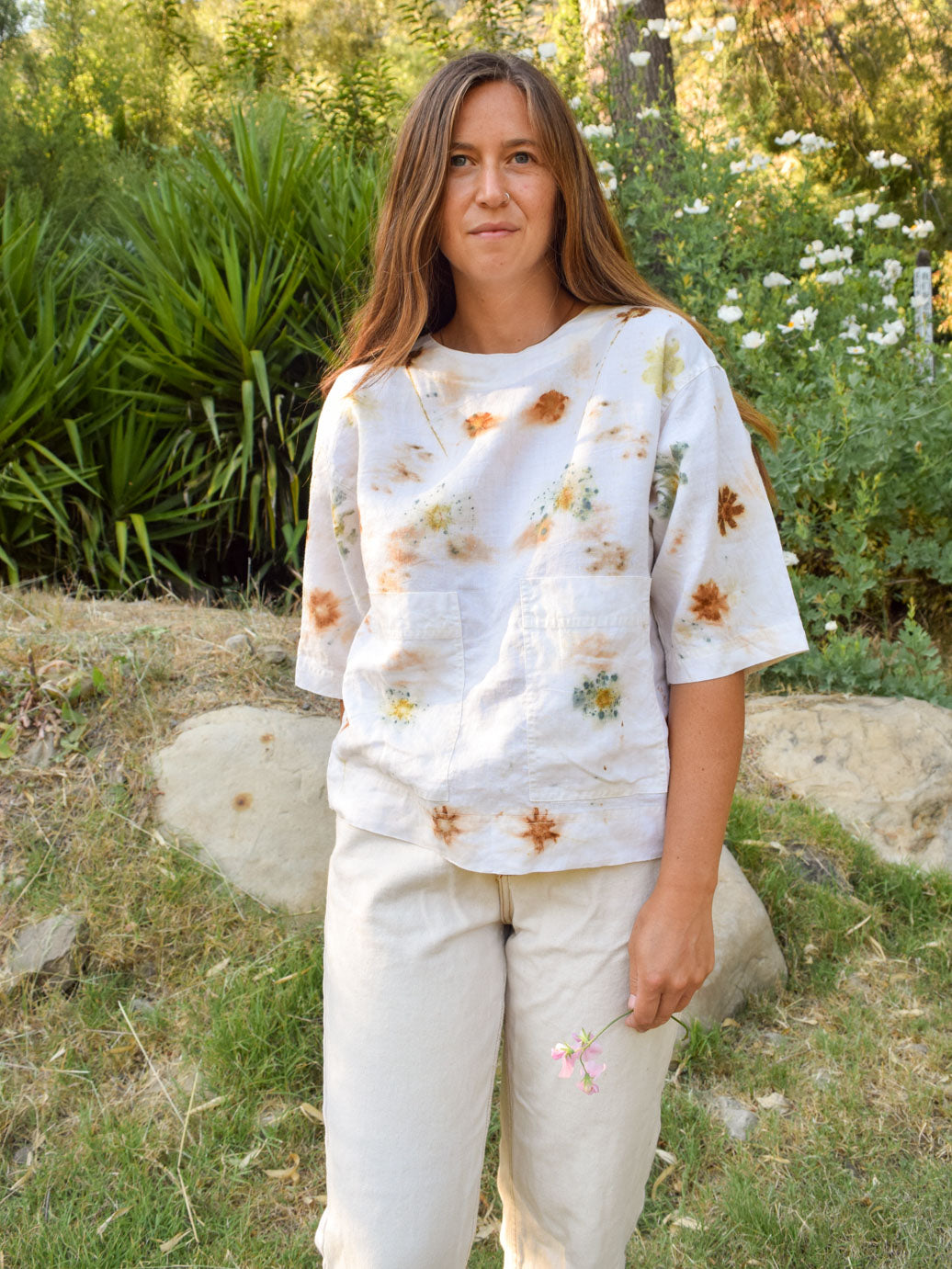 Eco-printed Linen Patch Pocket Blouse