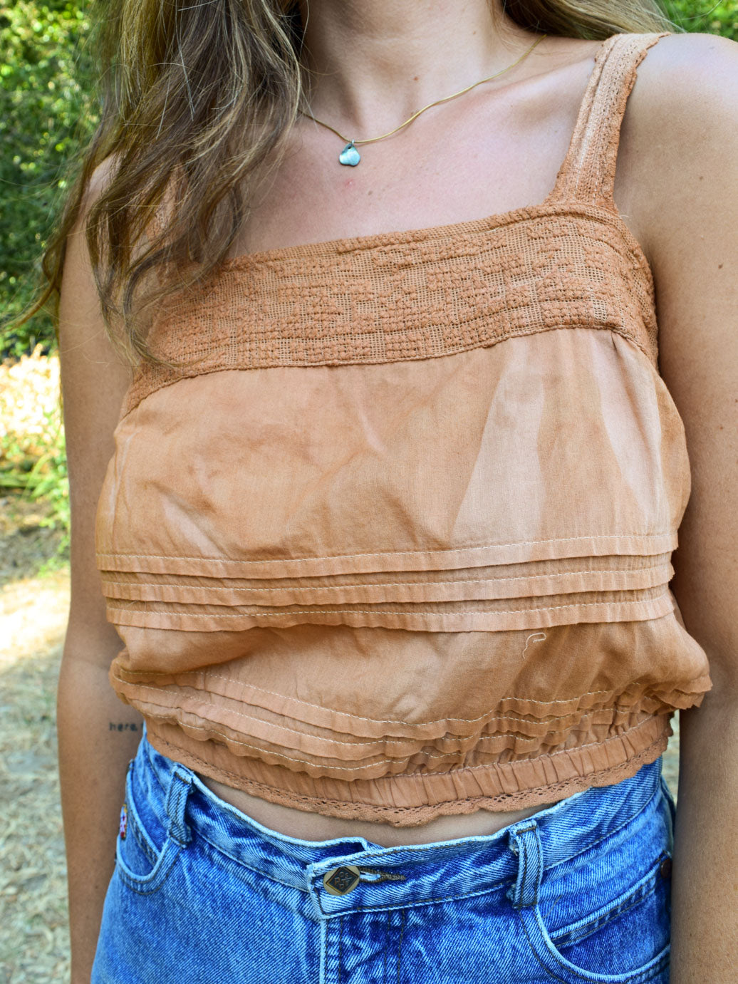 Cutch Pleated Crochet Tank