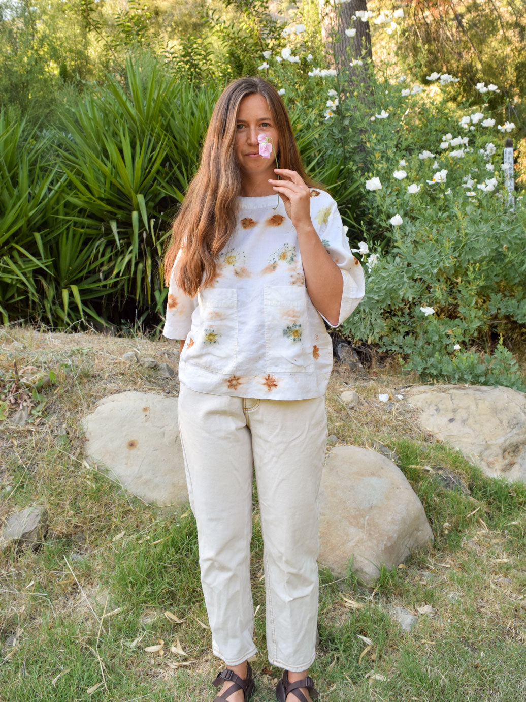 Eco-printed Linen Patch Pocket Blouse