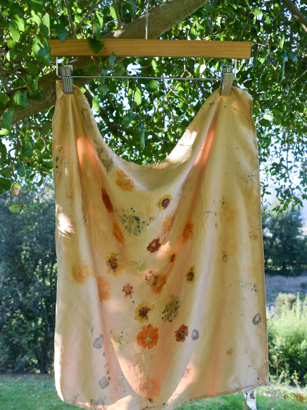 Cutch Dyed Eco-printed Silk Scarf