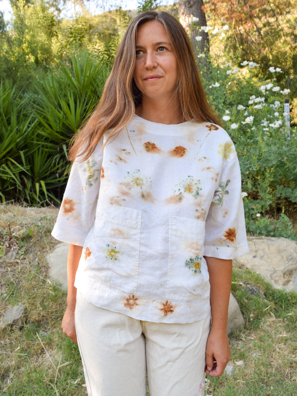 Eco-printed Linen Patch Pocket Blouse