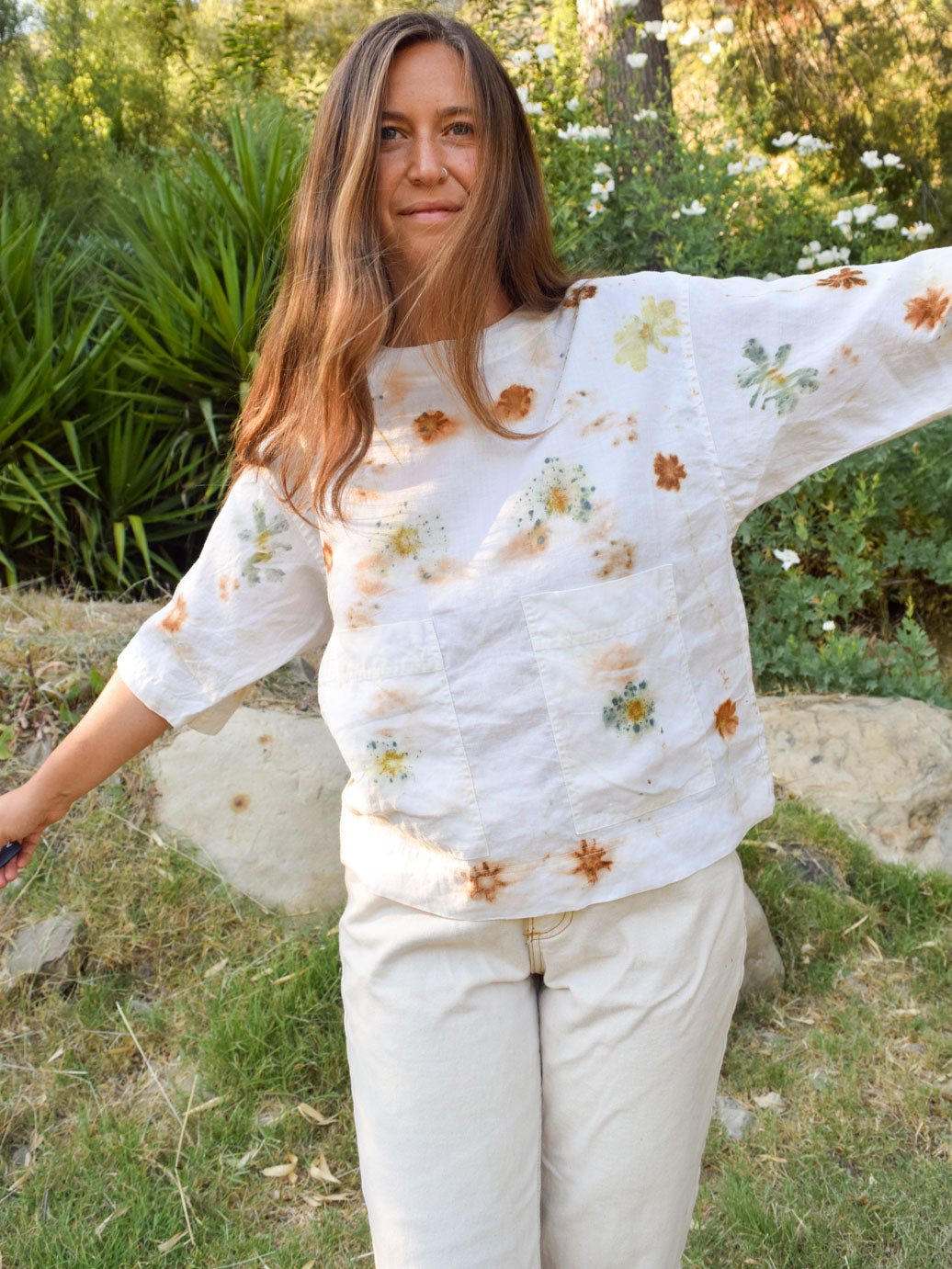 Eco-printed Linen Patch Pocket Blouse