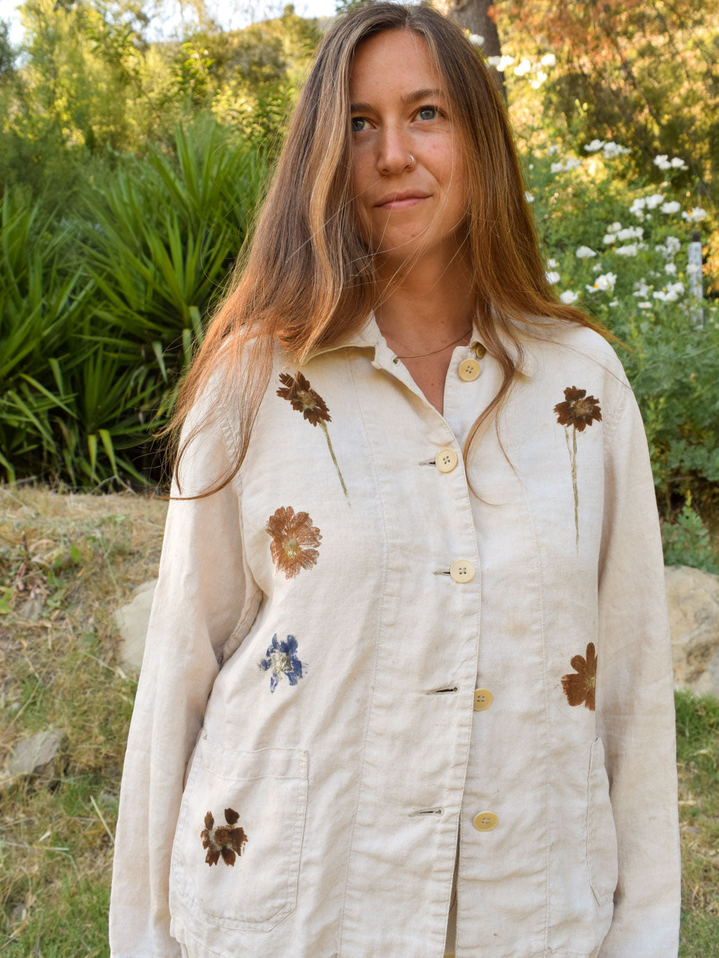 Flower Hammered Linen Lightweight Jacket