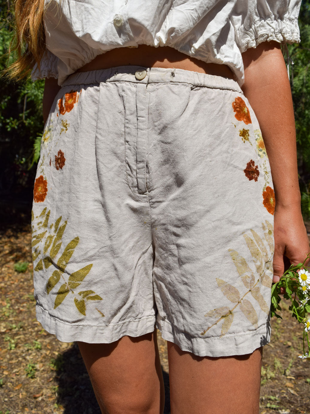 Eco-printed Linen Shorts