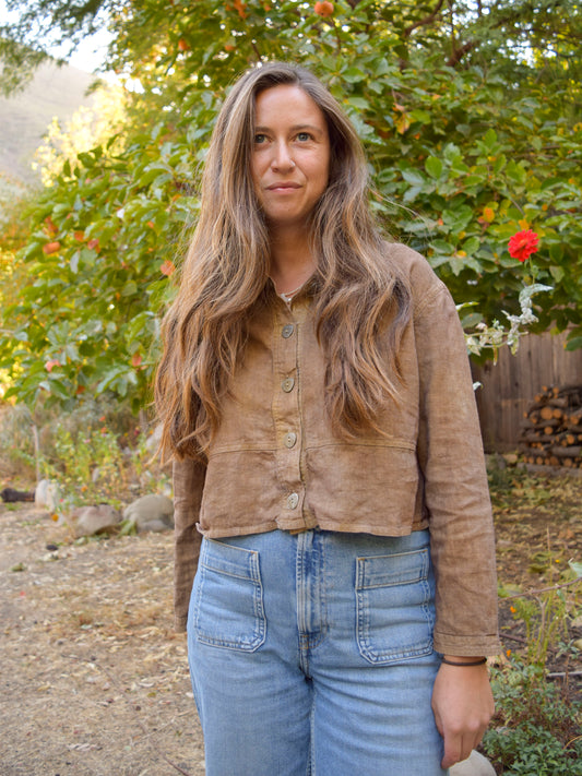 Pomegrante & Iron Linen Cropped Blouse