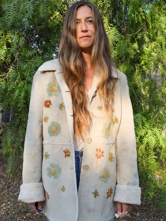 Flower Hammered Suede Leather Coat