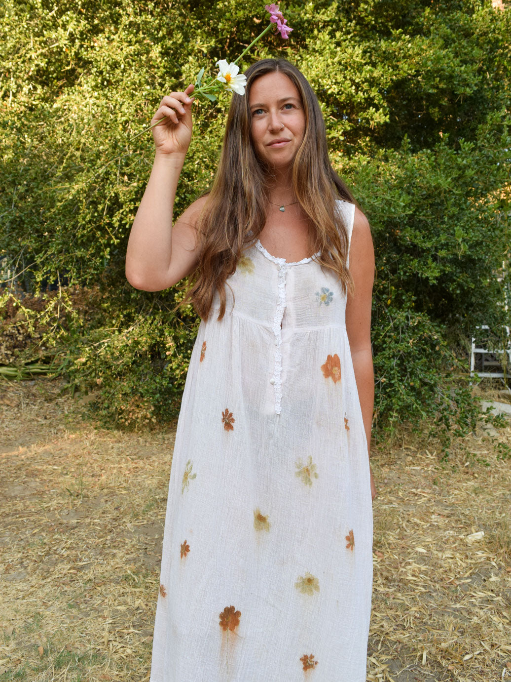Flower Hammered Pink Cotton Gauze Dress Flower Hammered Pink Cotton Gauze Dress