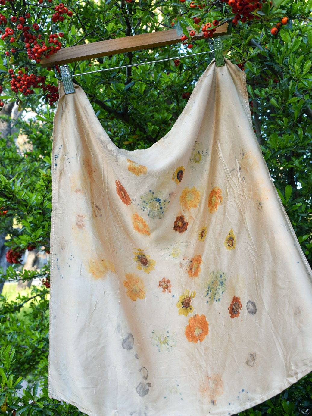 Cutch Dyed Eco-printed Silk Scarf