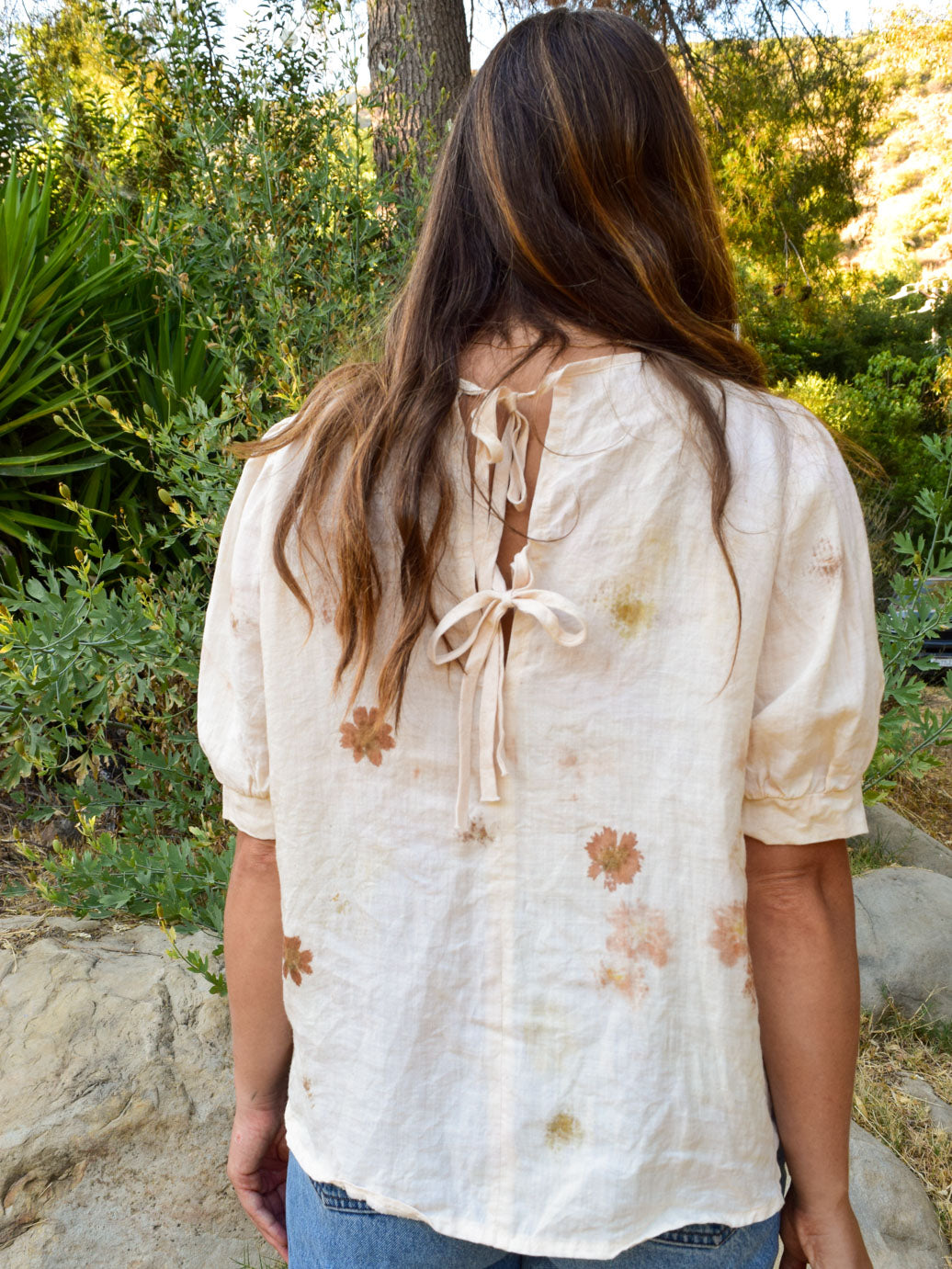 Flower Hammered Puff Sleeve Blouse