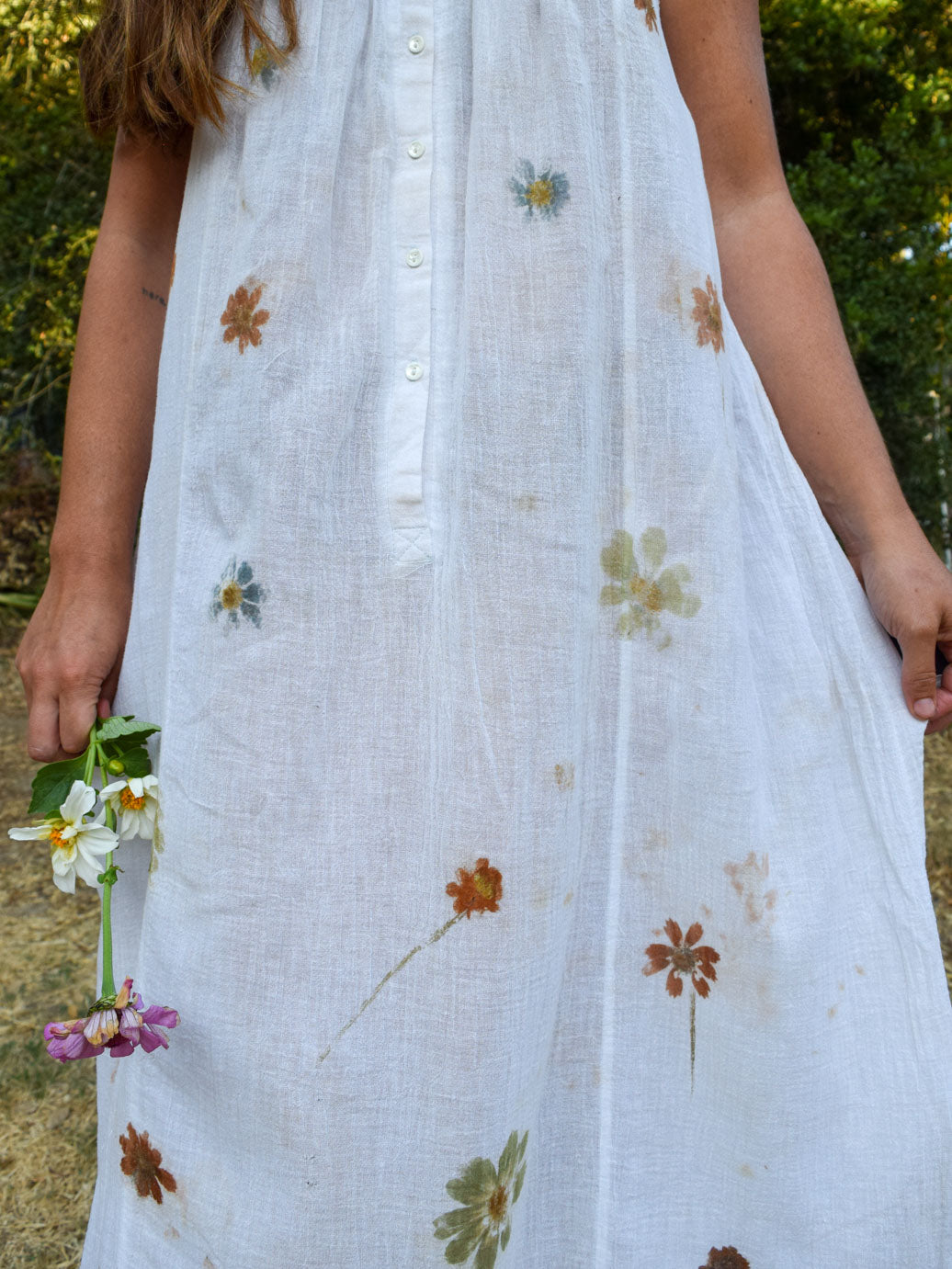 Flower Hammered Smocked Cotton Gauze Dress