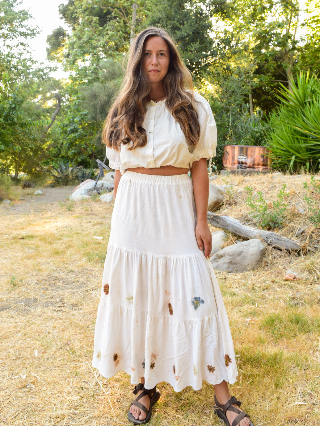 Flower Hammered White Tiered Skirt