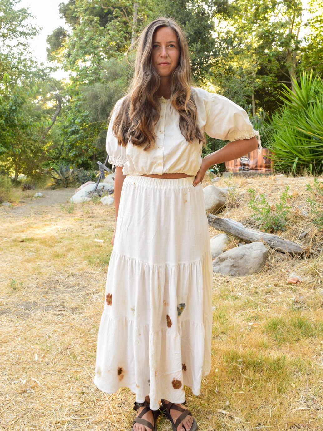 Flower Hammered White Tiered Skirt