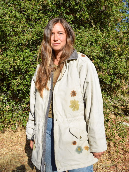 Flower Hammered Sherpa Lined Canvas Coat