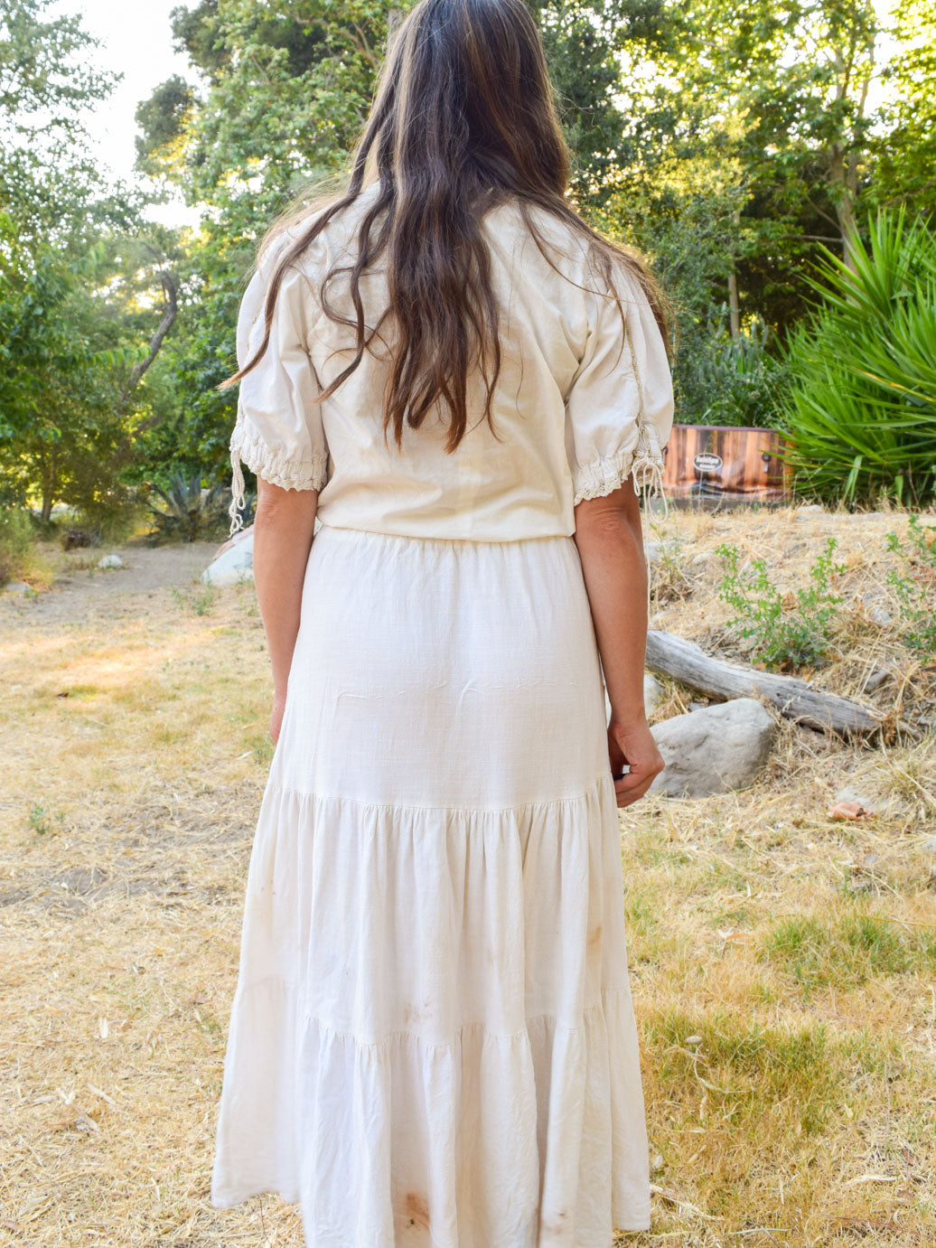 Flower Hammered White Tiered Skirt