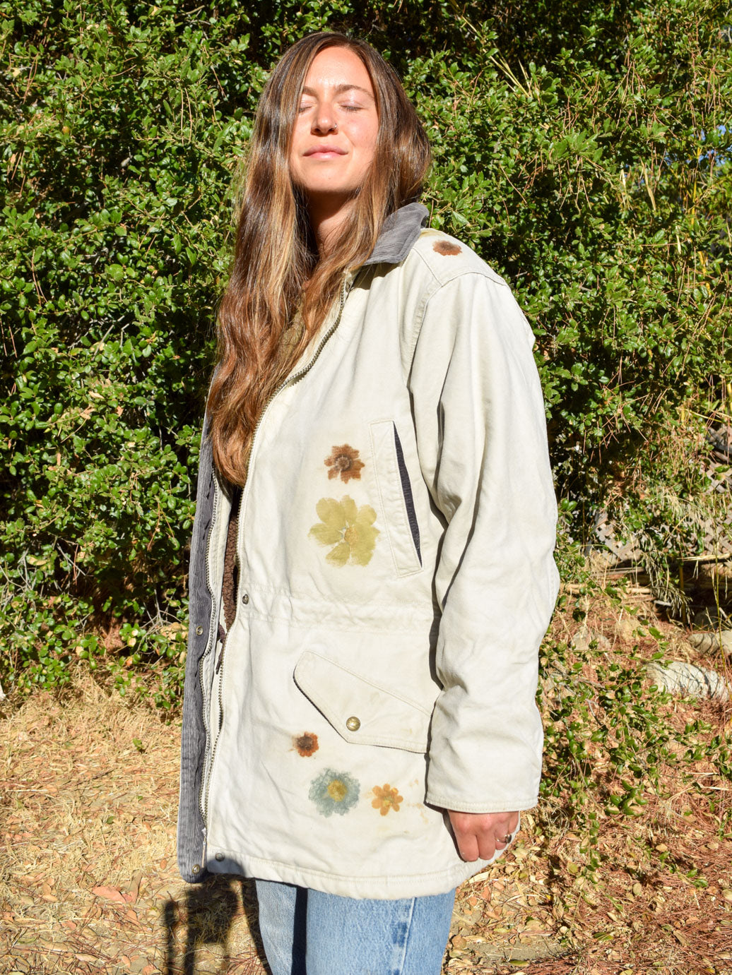 Flower Hammered Sherpa Lined Canvas Coat