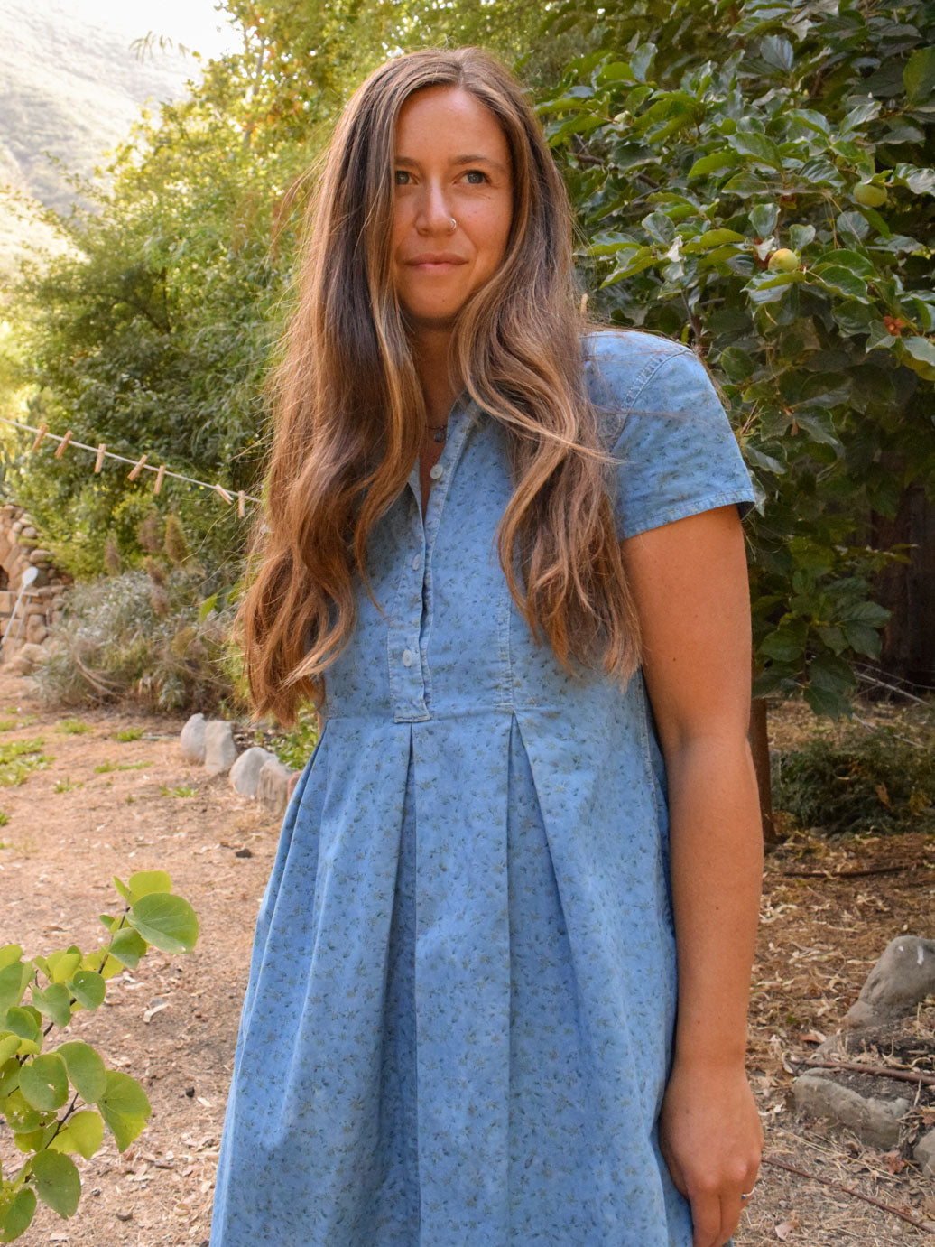 Indigo Floral Pleated Dress