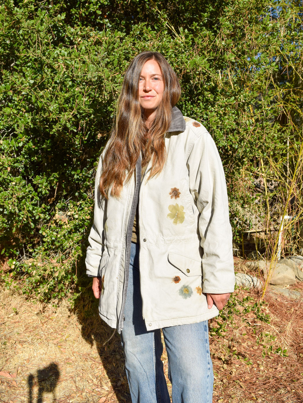 Flower Hammered Sherpa Lined Canvas Coat