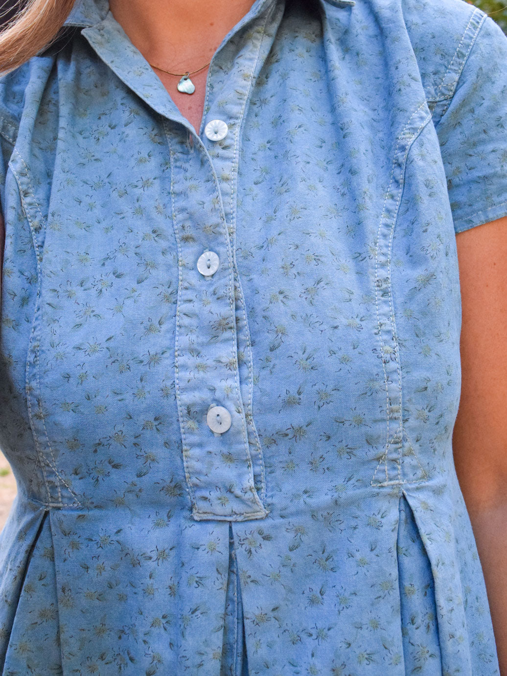 Indigo Floral Pleated Dress