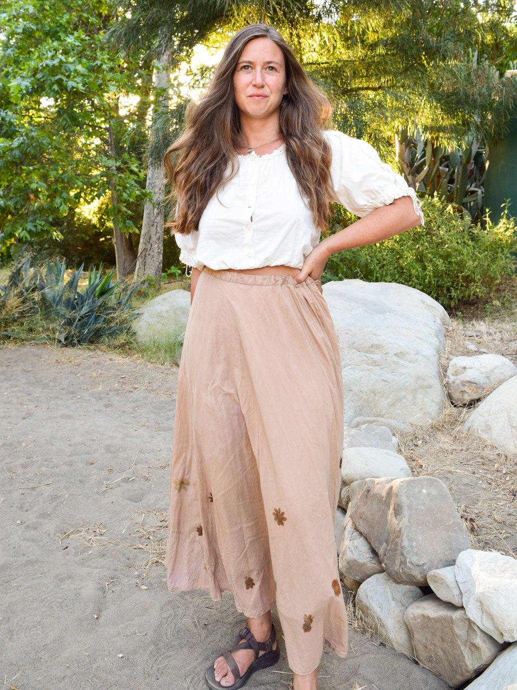 Flower Hammered Tie Waist Maxi Skirt