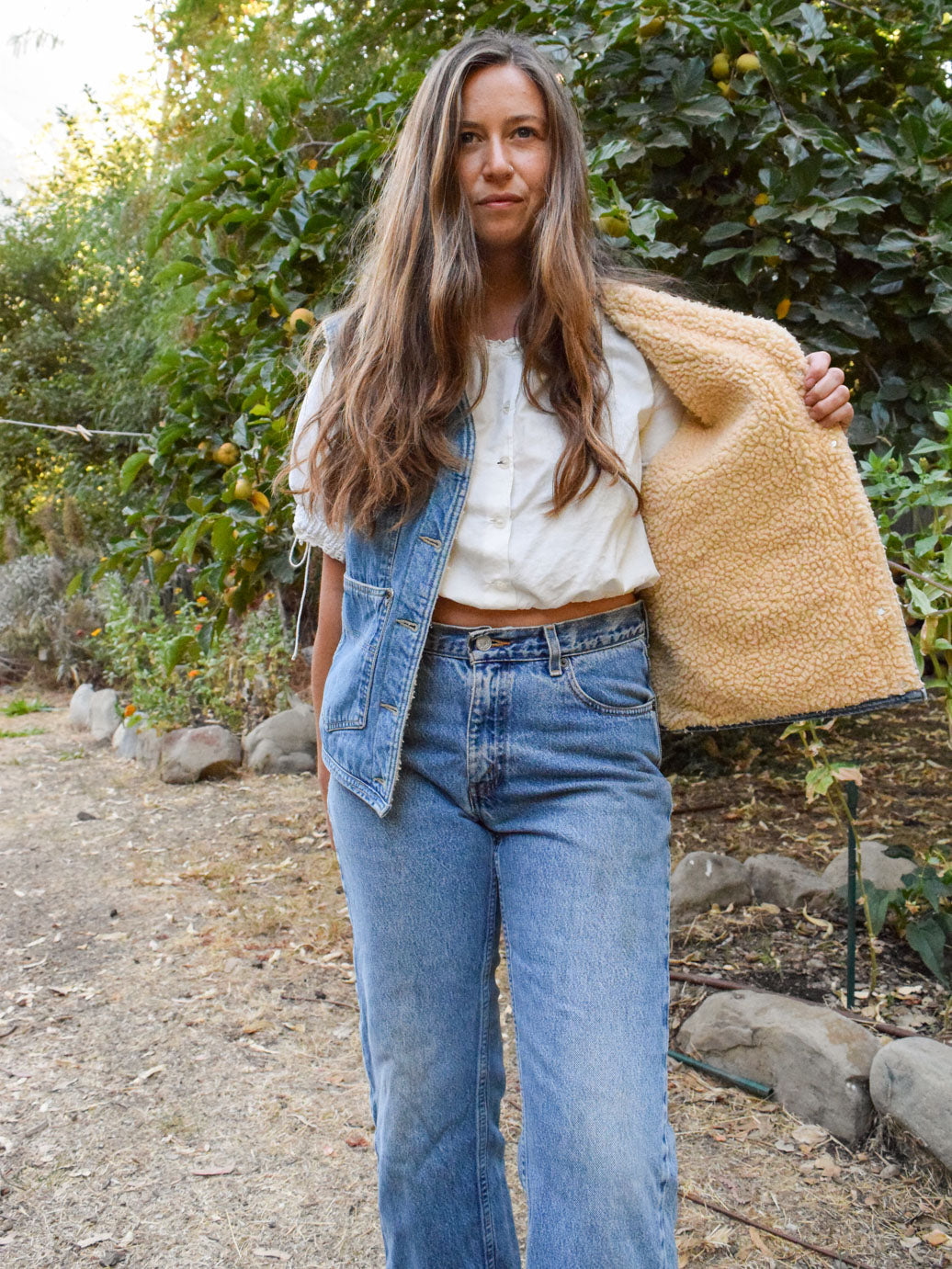 Rainbow Quilted Sherpa Lined Denim Vest