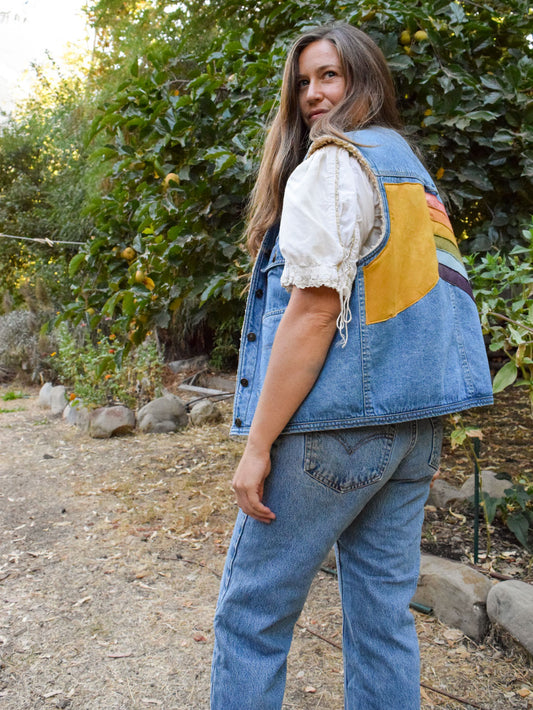 Rainbow Quilted Sherpa Lined Denim Vest