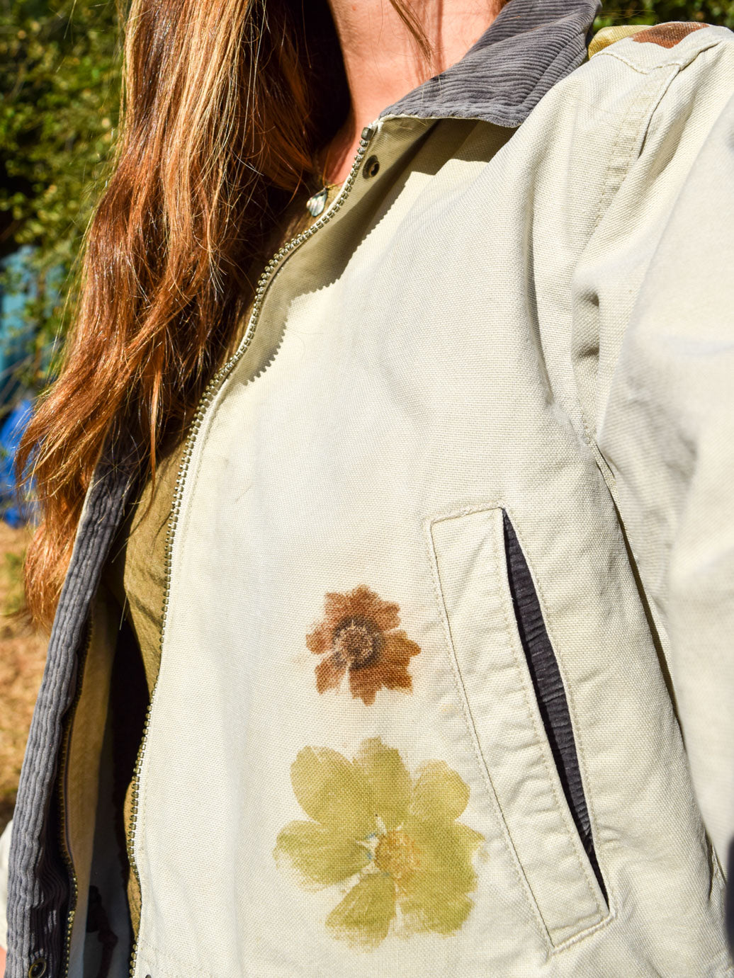 Flower Hammered Sherpa Lined Canvas Coat