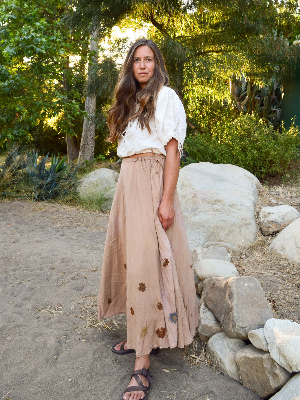 Flower Hammered Tie Waist Maxi Skirt