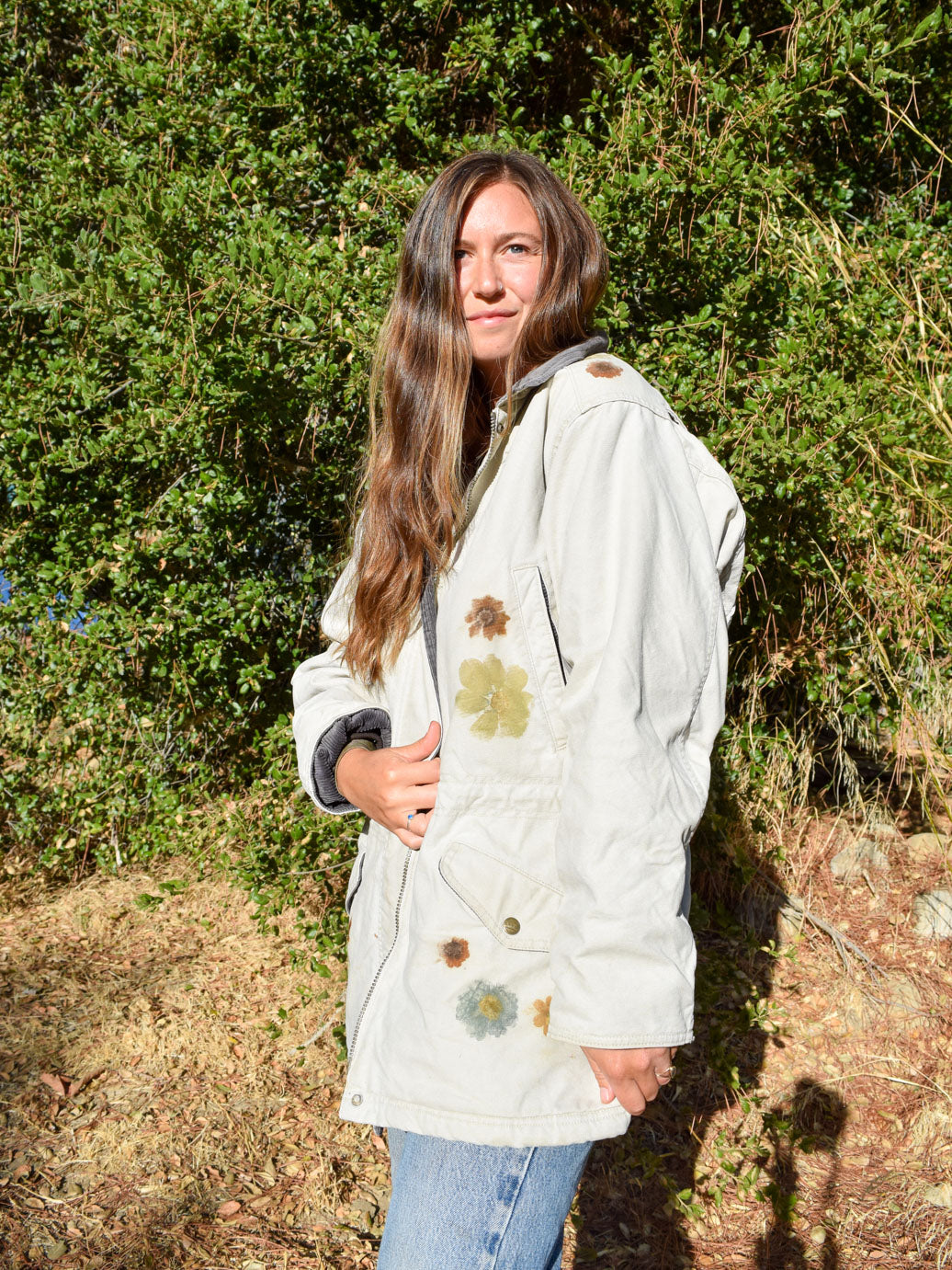 Flower Hammered Sherpa Lined Canvas Coat