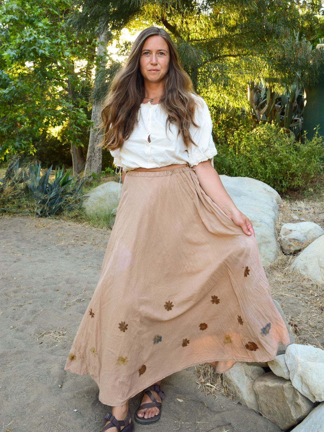 Flower Hammered Tie Waist Maxi Skirt