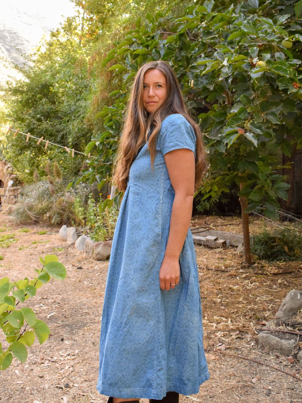 Indigo Floral Pleated Dress