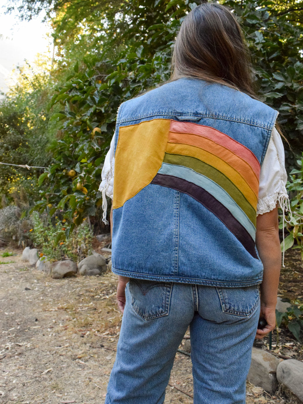 Rainbow Quilted Sherpa Lined Denim Vest