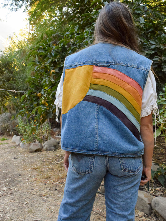 Rainbow Quilted Sherpa Lined Denim Vest