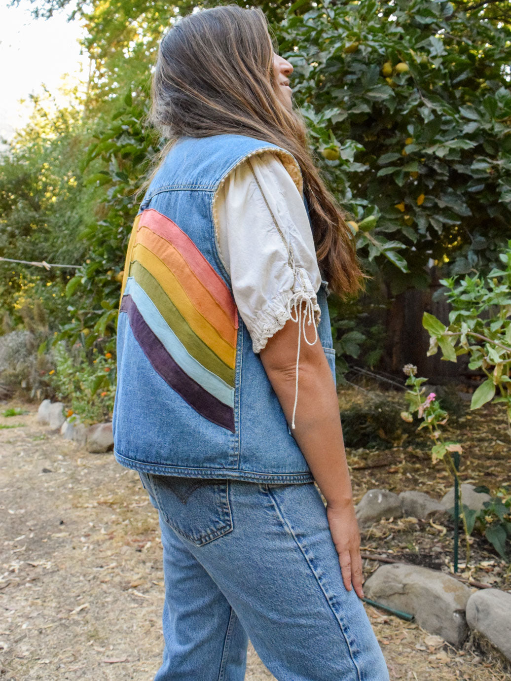 Rainbow Quilted Sherpa Lined Denim Vest