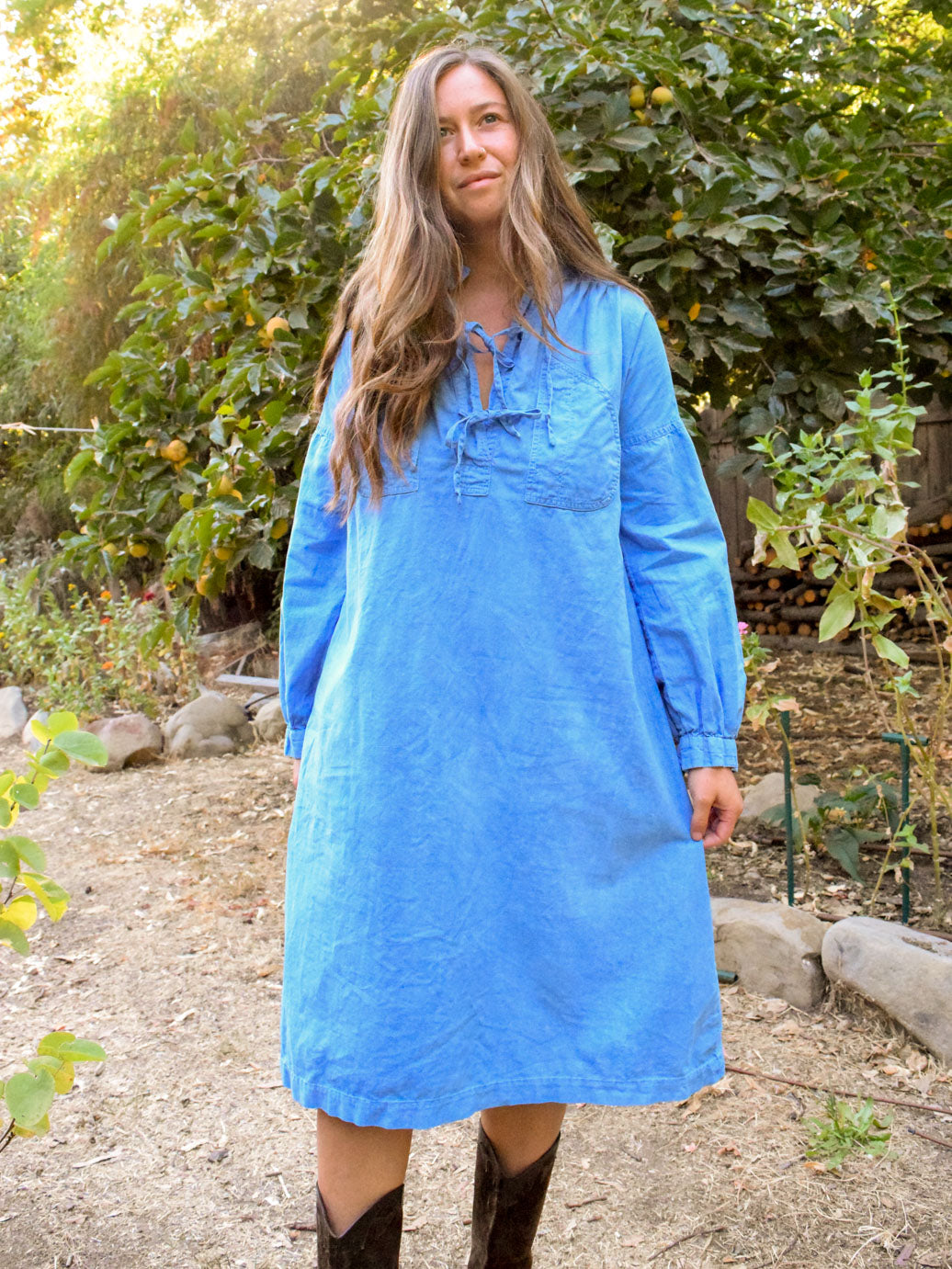 Indigo Tie Neck Shirt Dress