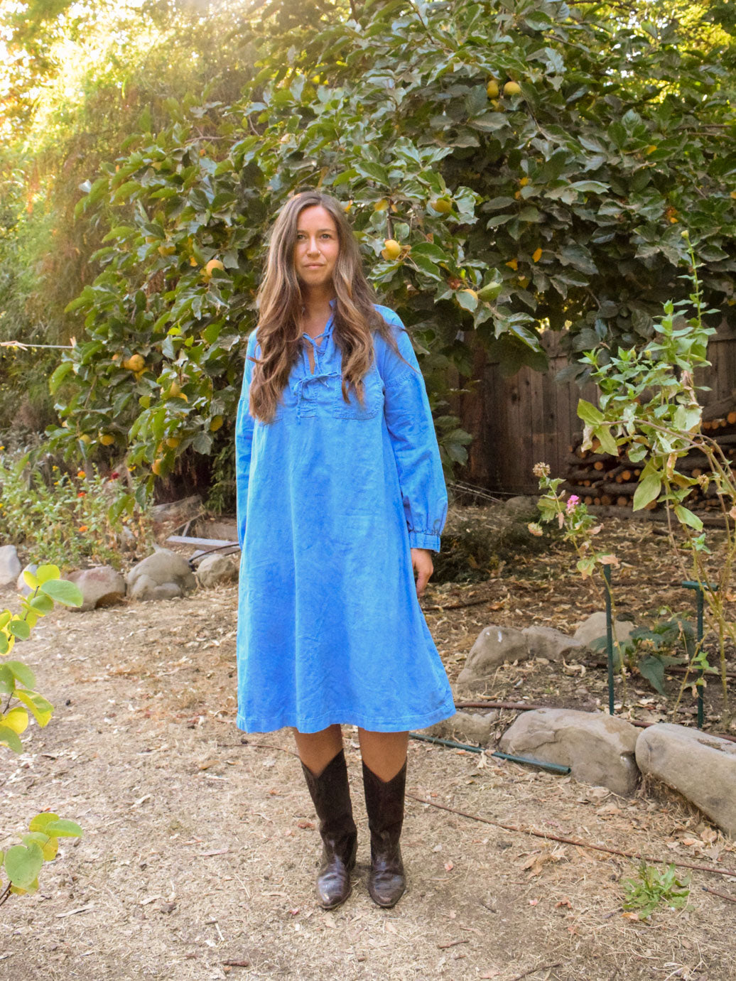 Indigo Tie Neck Shirt Dress