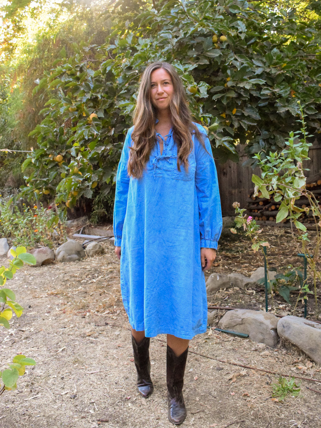 Indigo Tie Neck Shirt Dress