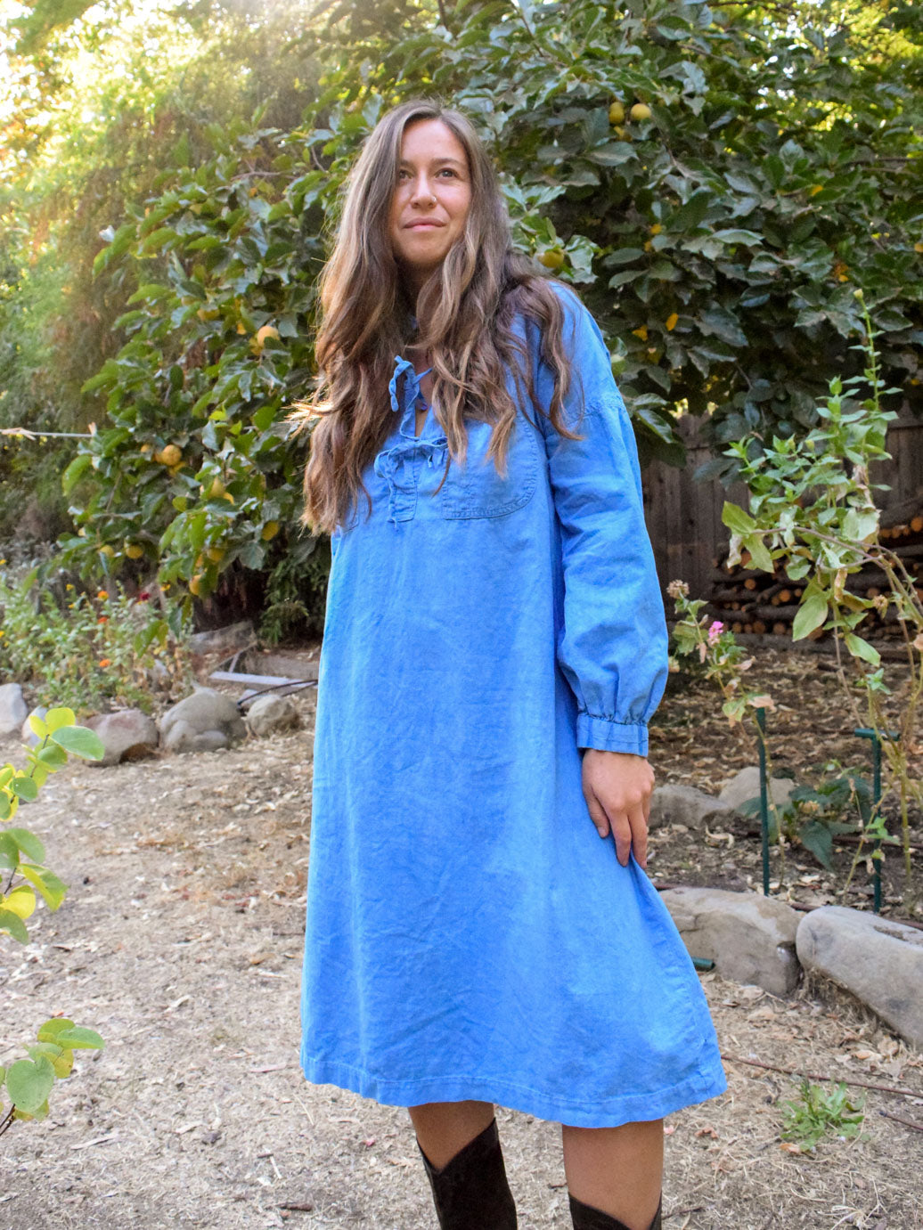 Indigo Tie Neck Shirt Dress